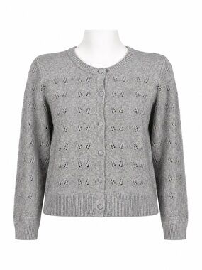 Size S‎ Culture CUmono Cardigan Mid Grey Melange Wool Blend Pointelle Knit